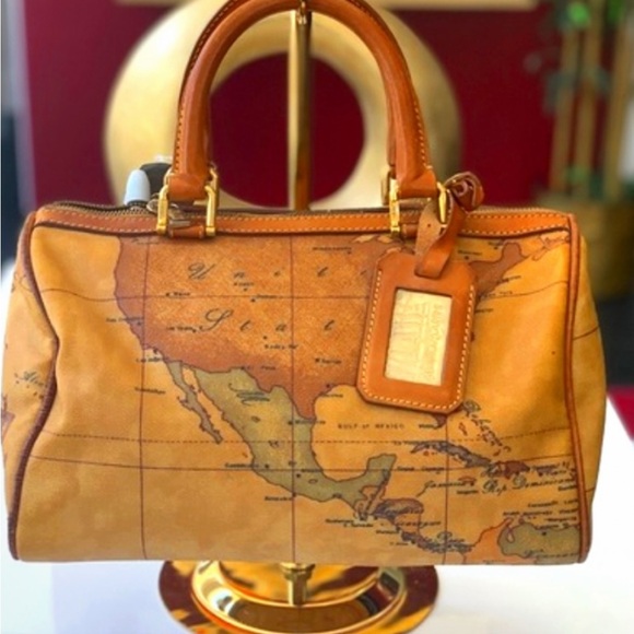 Alviero Martini Mini Leather Brown Map Handbag - Picture 3 of 5